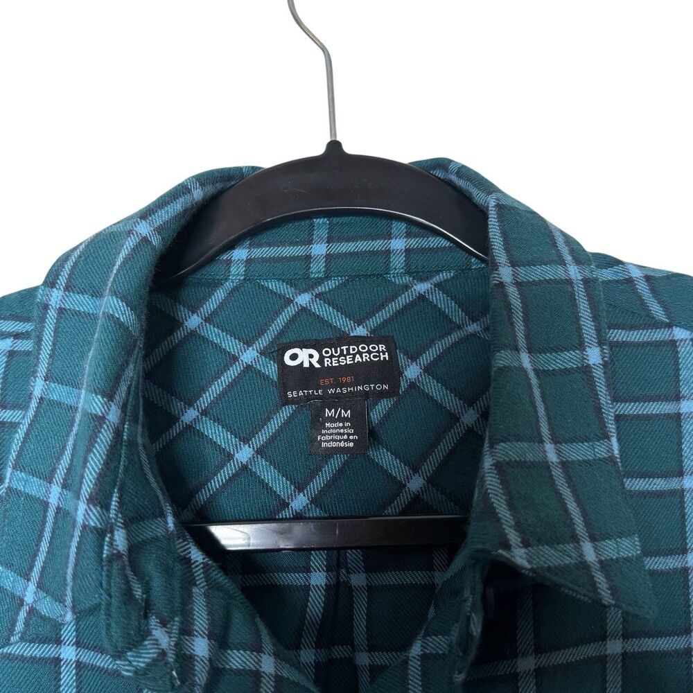 Outdoor Research Feedback Flannel Button Up‎ Men's M Blue Green Plaid Outdoor - Picture 2 of 8